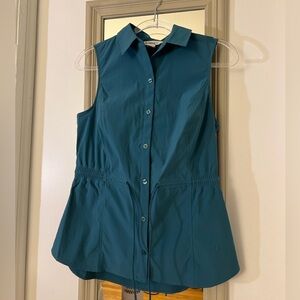 Athleta Teal Button-Down Sleeveless Top